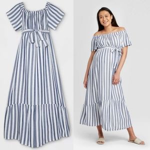 2/$20 SALE Off-the-shoulder Striped Maternity Maxi Dress